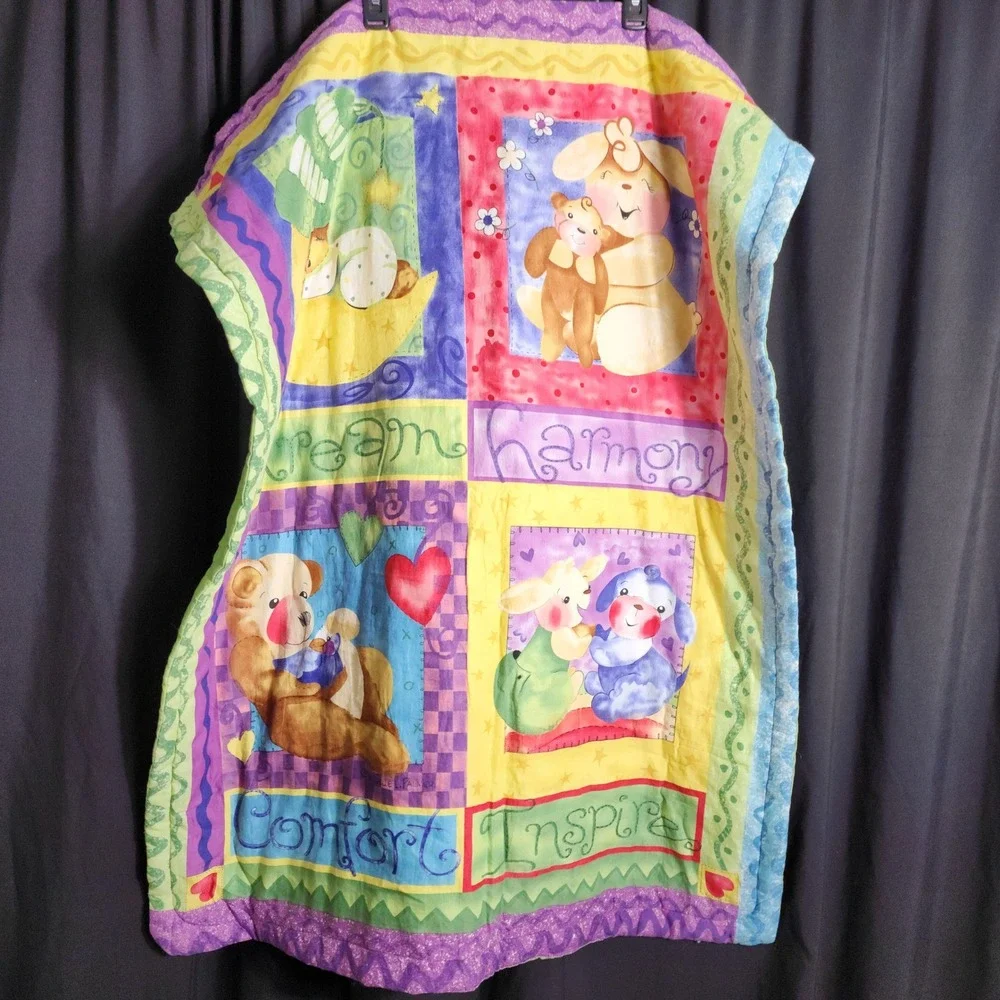 Michelle L Palmer Baby Quilt Reversible Animal Nursery Blanket 32x42 Multicolor